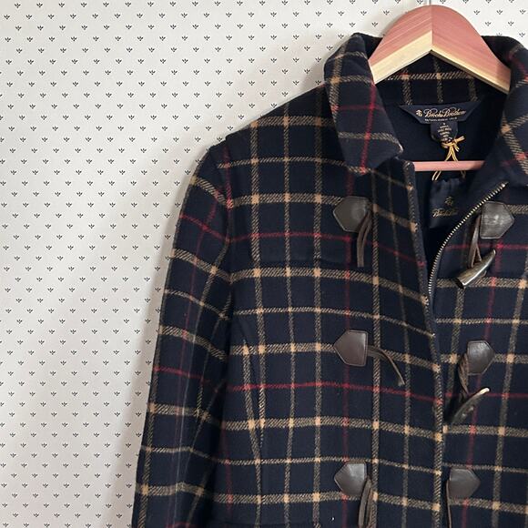 Brooks Brothers Wool Plaid Duffel Coat 2 XS Blue Red Yellow Academia Prep Toggle - Picture 3 of 6